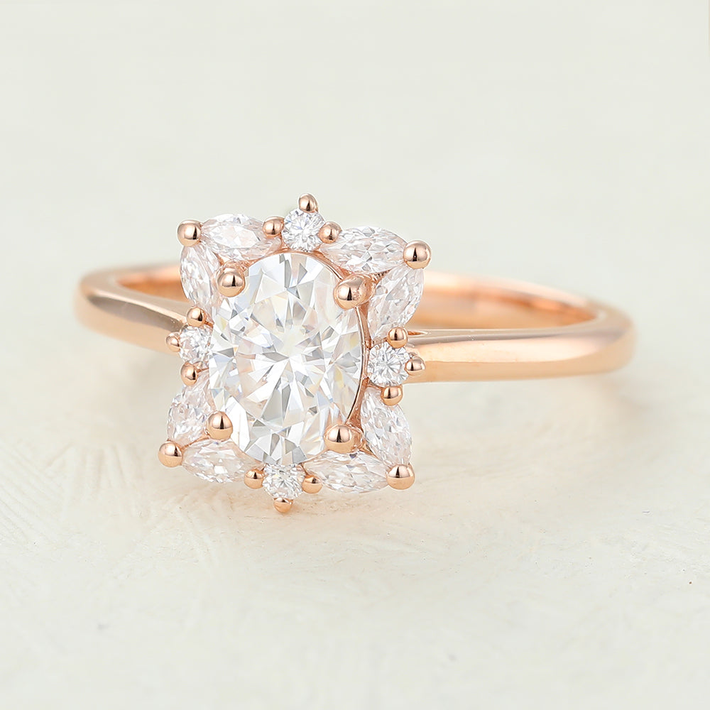 0.84 CT Oval Cluster Lab-Grown Diamond Engagement Ring