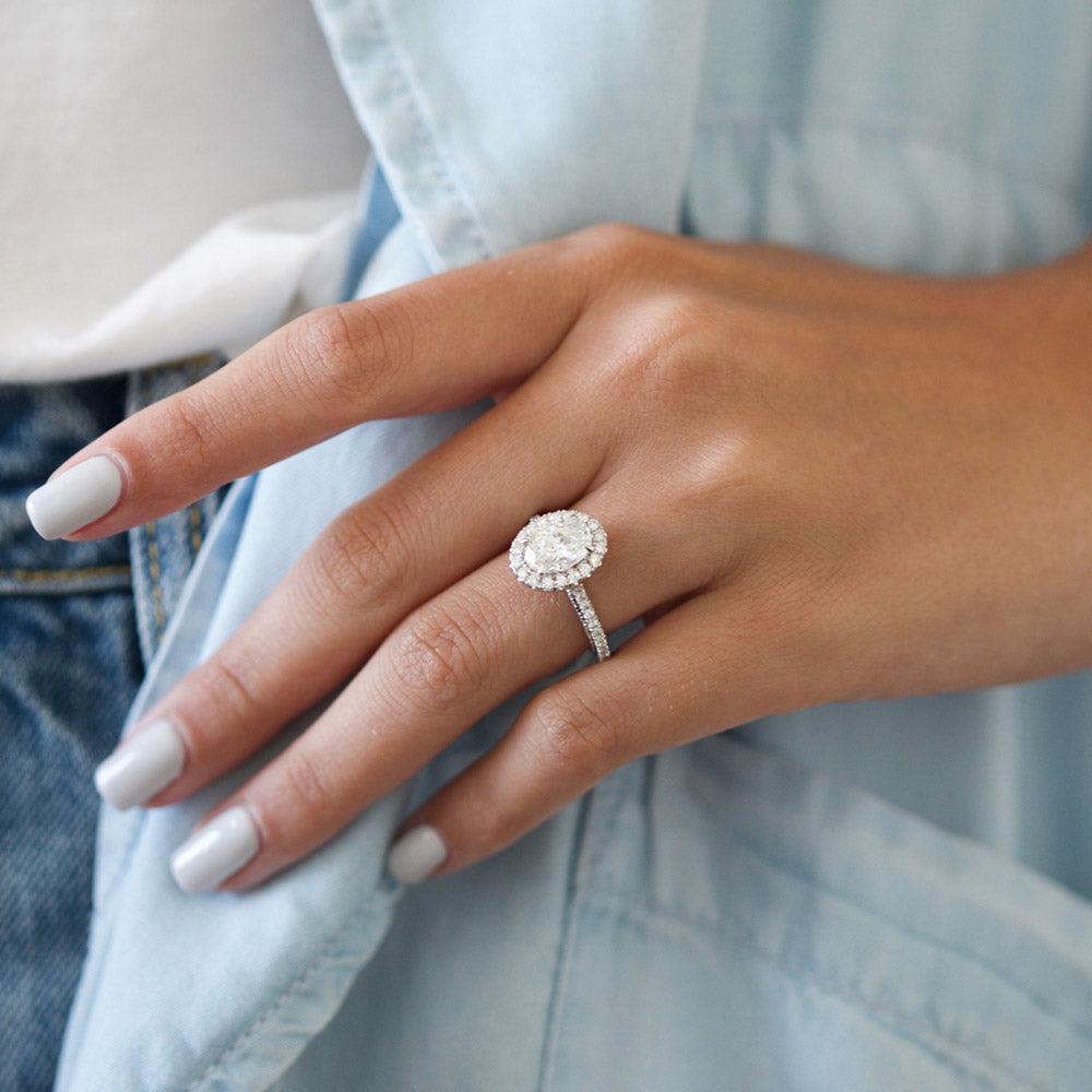 1.5 CT Oval Halo Pave Moissanite Engagement Ring