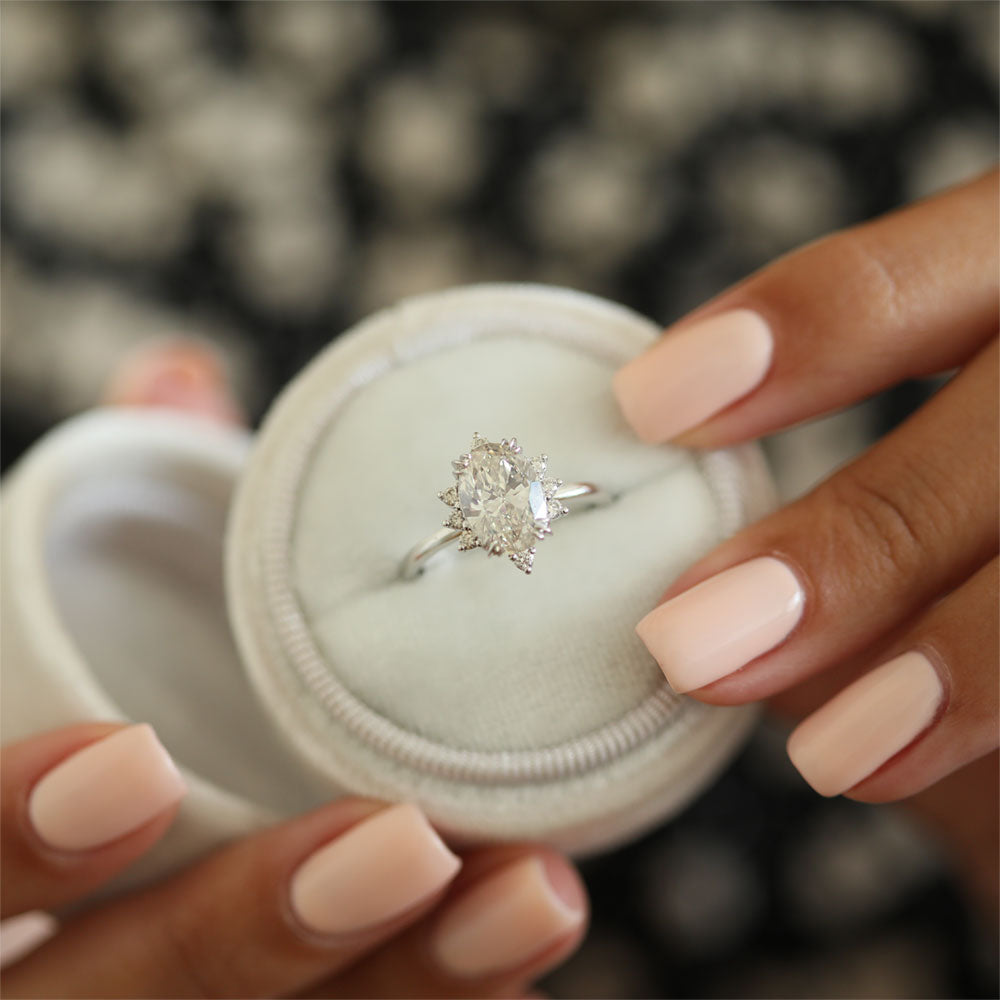 2.1 CT Oval Shaped Halo Moissanite Engagement Ring