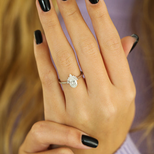2.1 CT Oval Shaped Cluster Moissanite Engagement Ring
