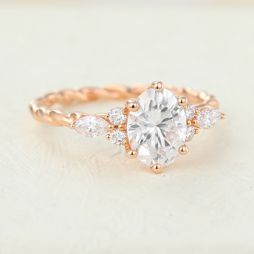 1.33 CT Oval Cluster Twisted Shank Lab-Grown Diamond Engagement Ring