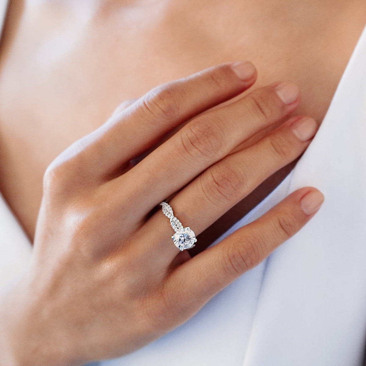 1.50 CT Round Twisted Pave Lab Grown Diamond Engagement Ring