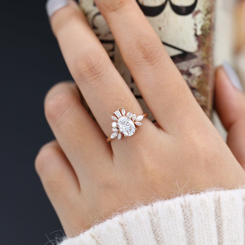 1.33 CT Oval Cluster Lab-Grown Diamond Engagement Ring