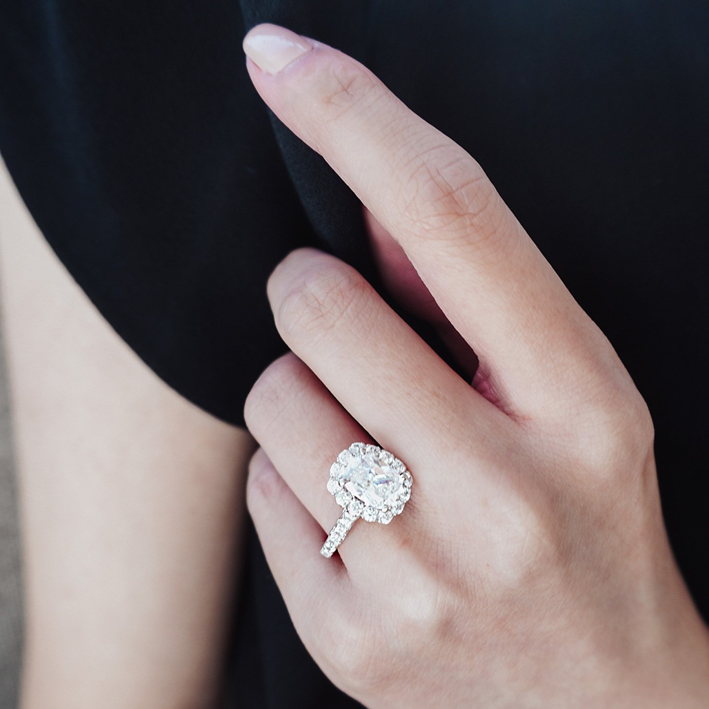 2.0 CT Cushion Shaped Moissanite Halo Engagement Ring