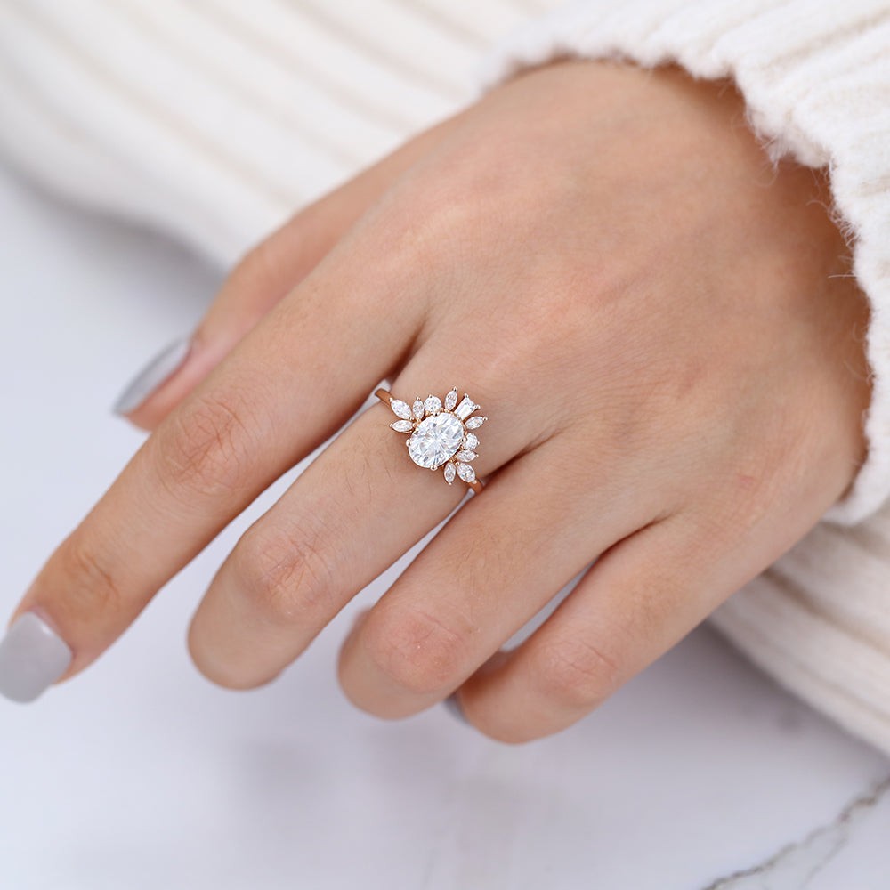 1.33 CT Oval Cluster Lab-Grown Diamond Engagement Ring