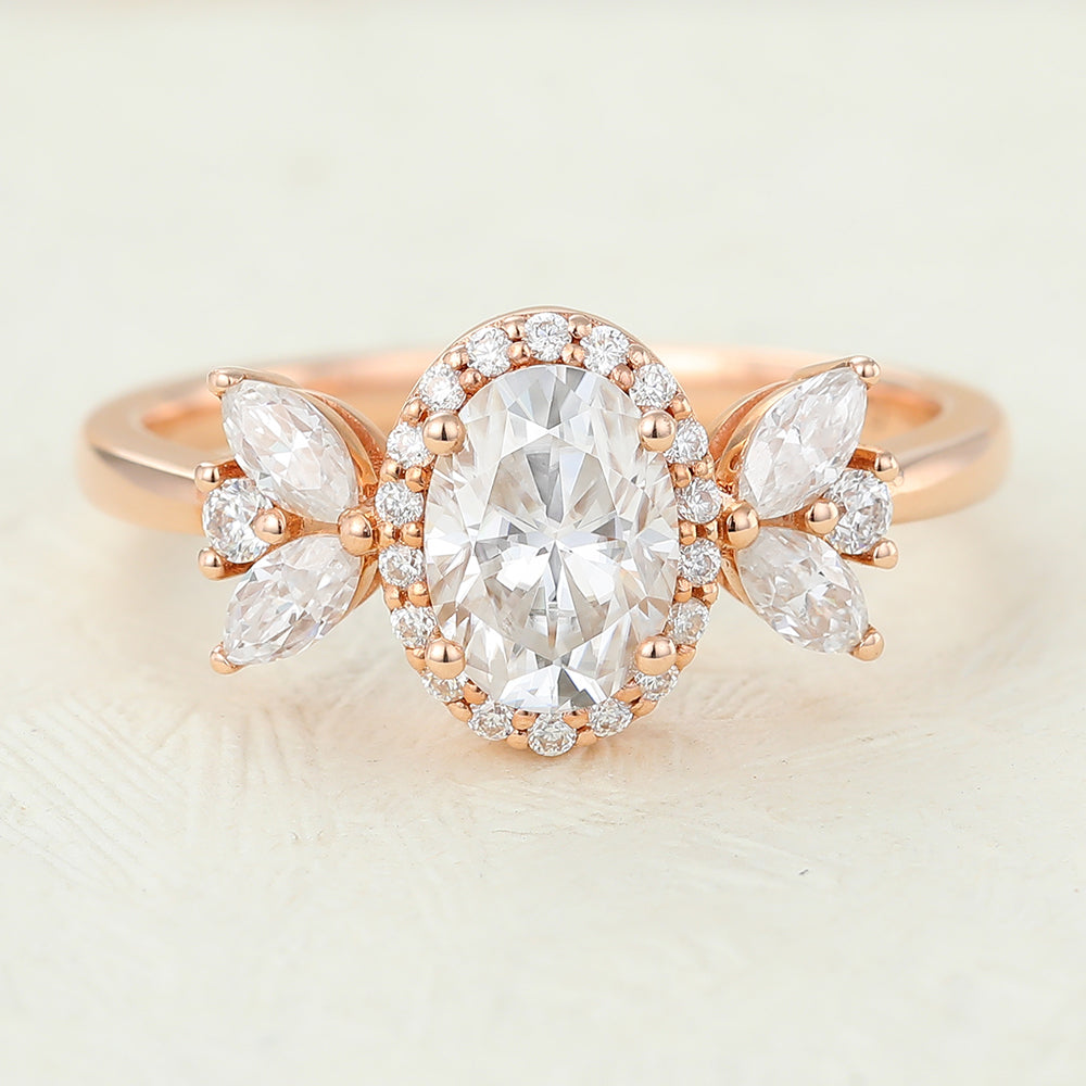 0.84 CT Oval Cluster Lab-Grown Diamond Engagement Ring