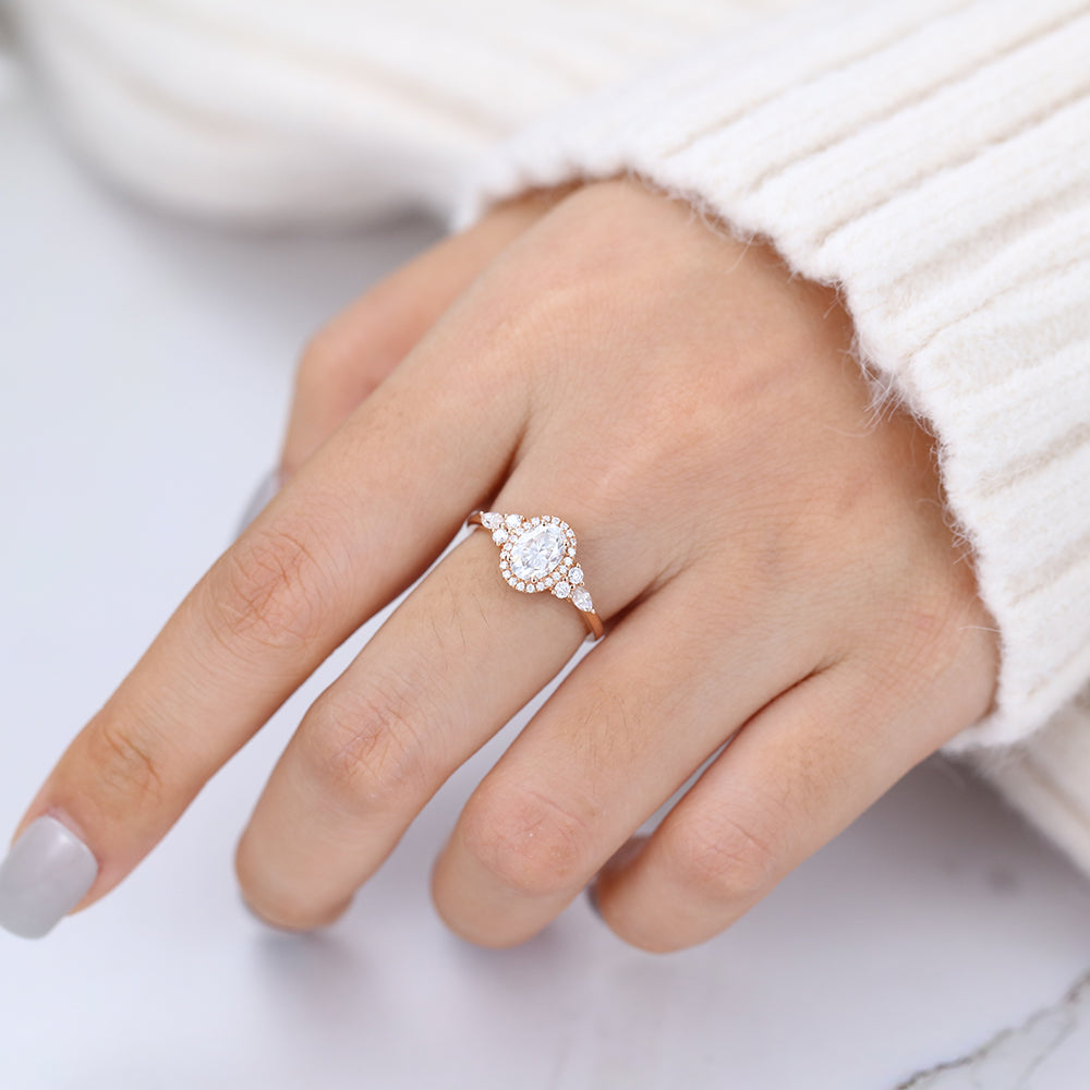 0.84 CT Oval Cluster Lab-Grown Diamond Engagement Ring