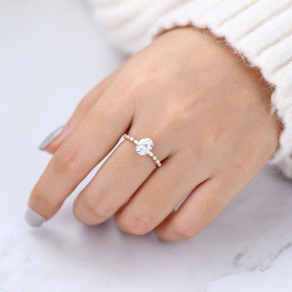 1.33 CT Oval Shaped Moissanite Pave Setting Engagement Ring