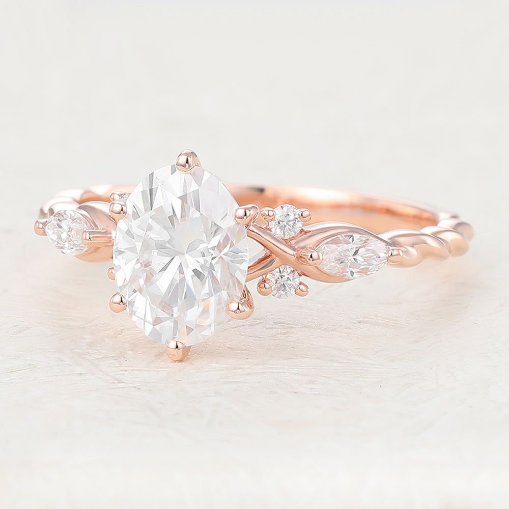 1.33 CT Oval Twisted Shank Cluster Lab-Grown Diamond Engagement Ring