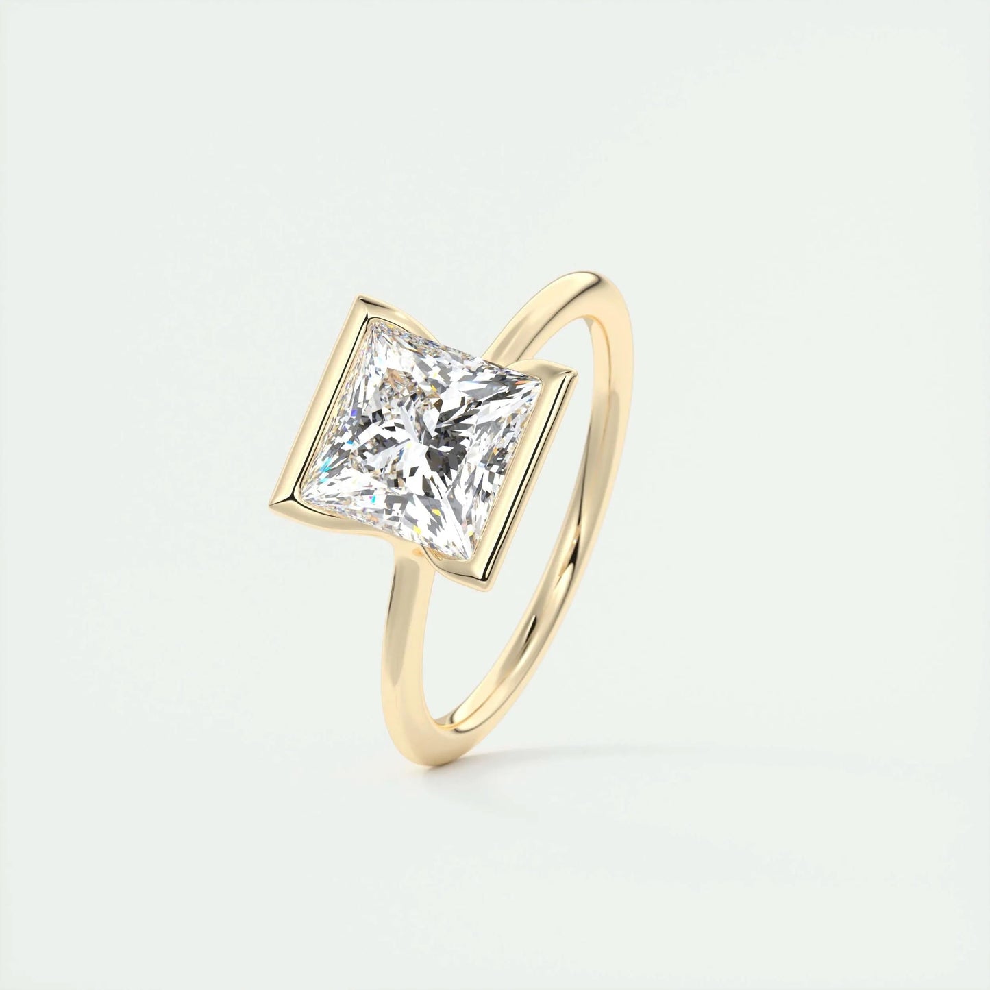 2.08 CT Princess Solitaire  Half Bezel Moissanite Engagement Ring