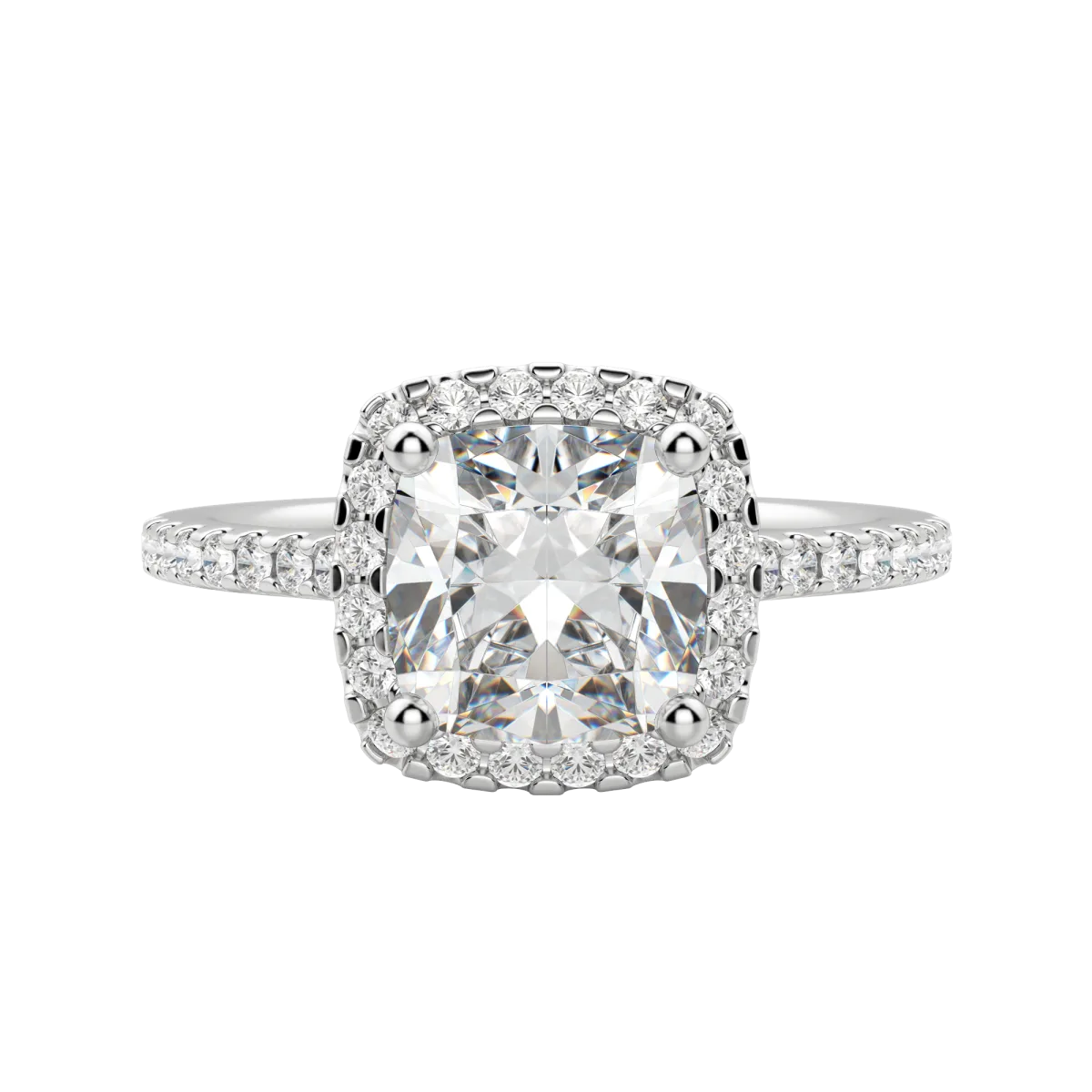 2.15 CT Cushion Cut Halo Moissanite Engagement Ring