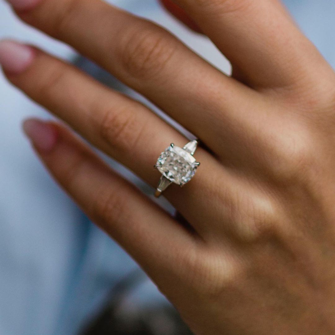 3.15 CT Cushion Three Stone Lab Grown Diamond Engagement Ring