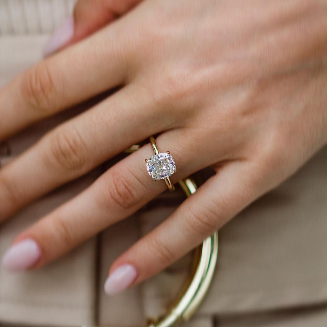 2.8 CT Cushion Hidden Halo Lab Grown Diamond Engagement Ring
