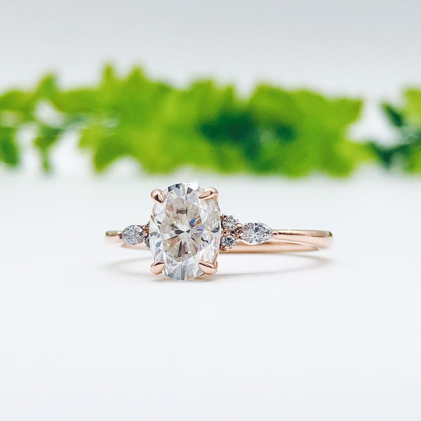 1.91 CT Oval Cut Cluster Moissanite Engagement Ring