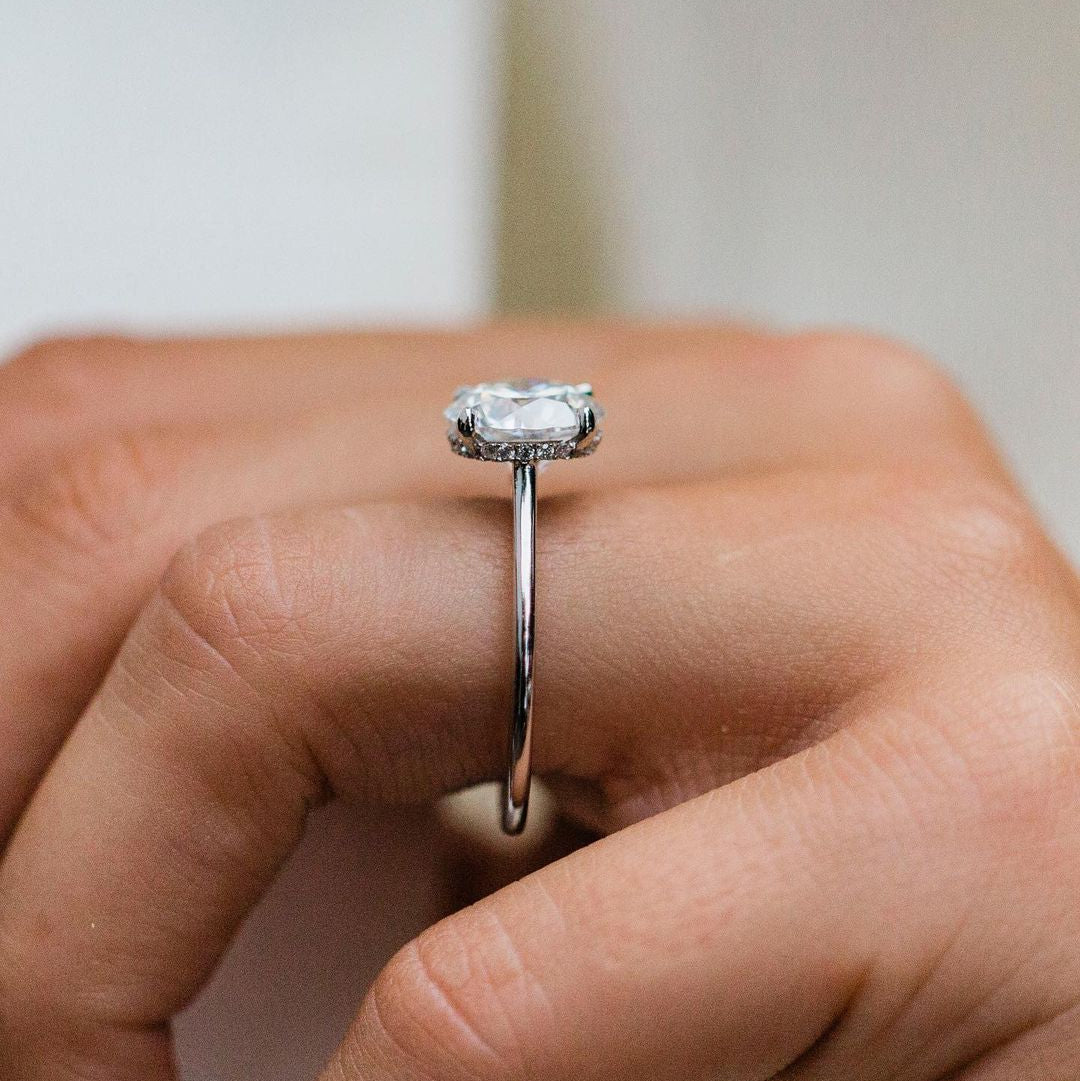 2.75 CT Round Hidden Halo & pave Lab Grown Diamond Engagement Ring