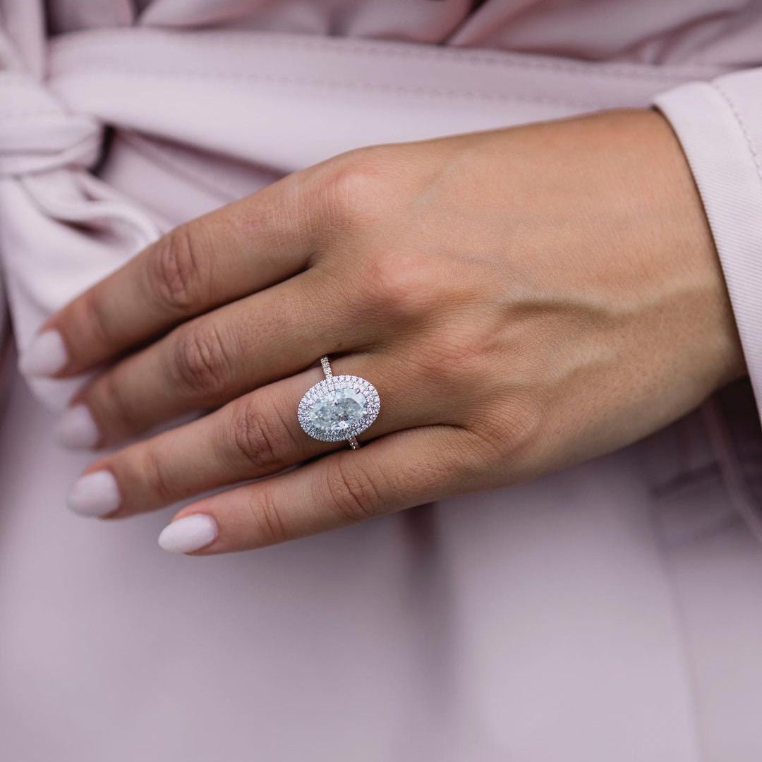 3.85 CT Oval Double Halo & Pave Lab Grown Diamond Engagement Ring