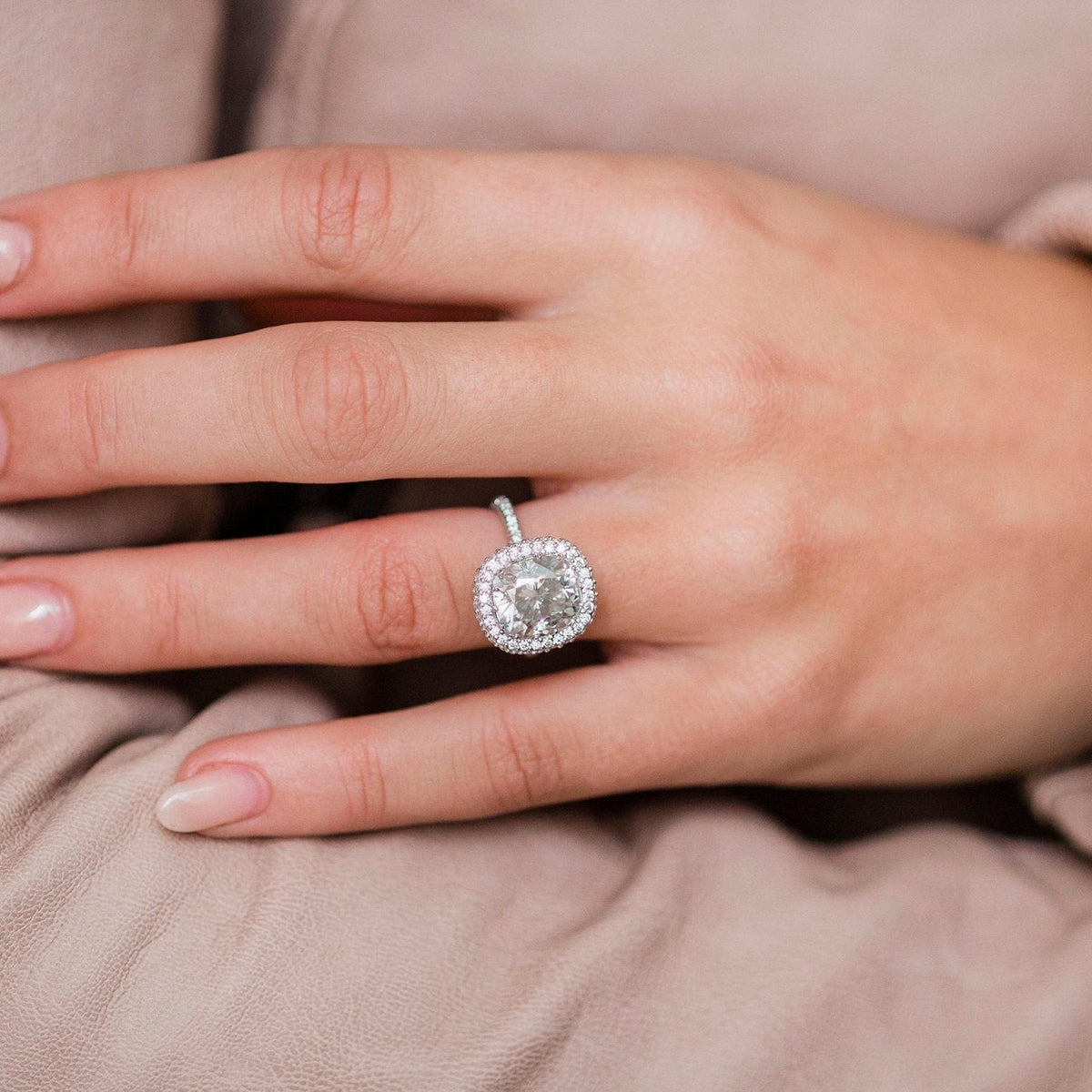 3.6 CT Cushion Halo & Pave Lab Grown Diamond Engagement Ring