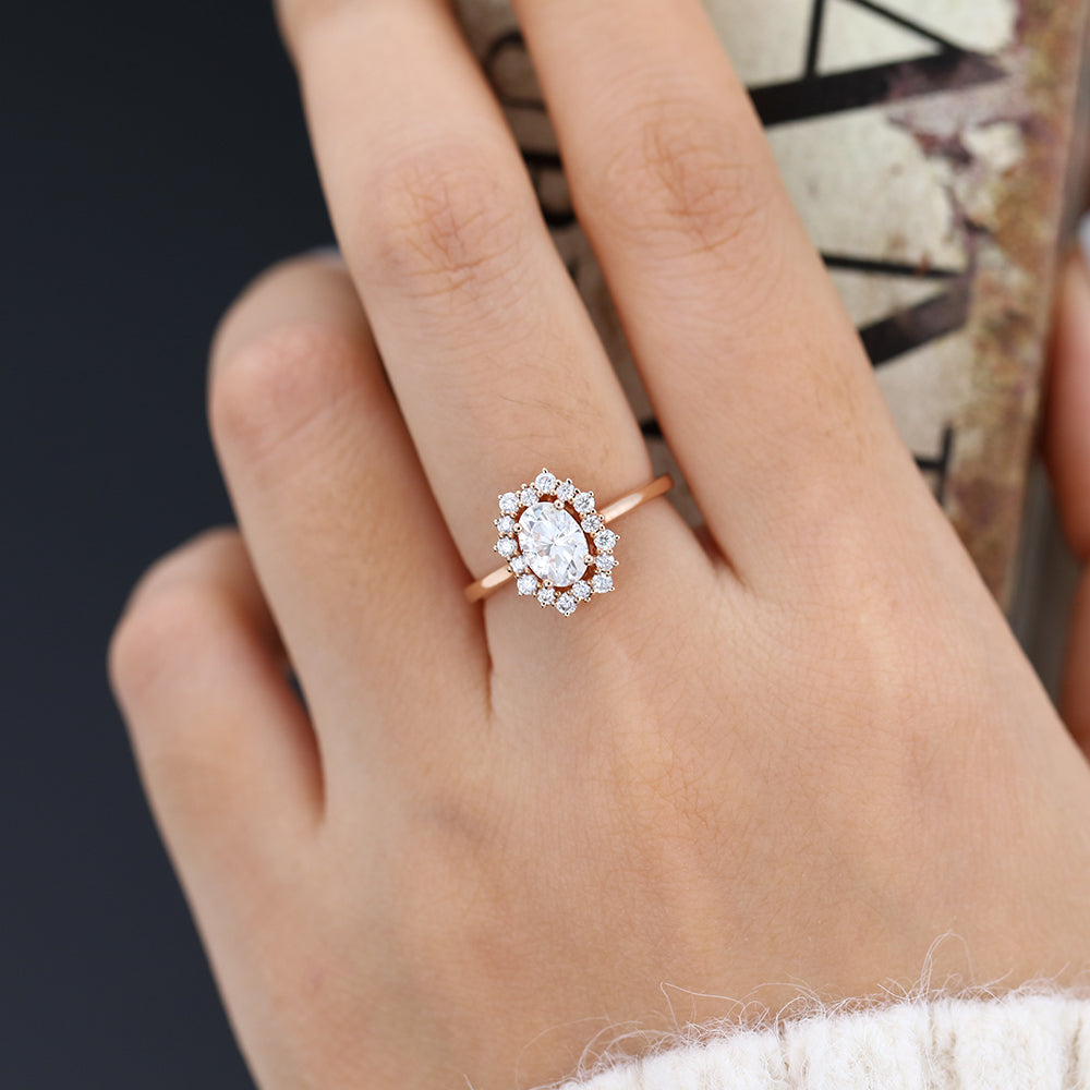 1 CT Oval Cluster Lab-Grown Diamond Engagement Ring