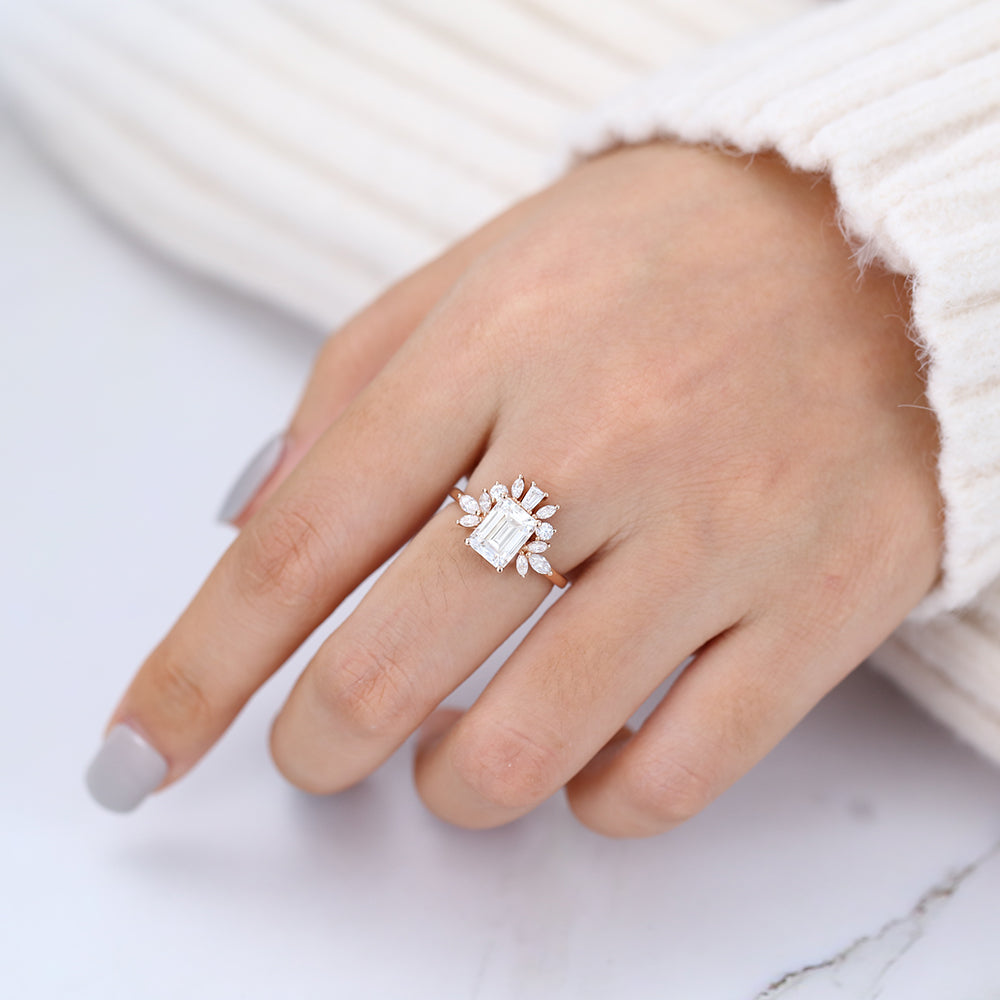 1.6 CT Emerald Cluster Lab-Grown Diamond Engagement Ring