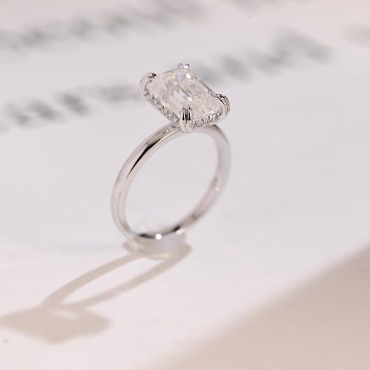 Stunning 1.0 - 2.0 CT Emerald Moissanite Engagement Ring with Hidden Halo Design 7