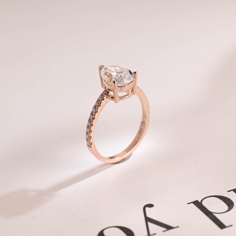 Stunning 1.0 - 2.0 CT Pear Moissanite Engagement Ring with Pave Design 7