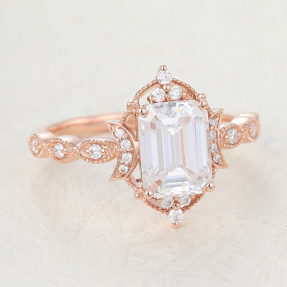 1.6 CT Emerald Vintage Cluster Lab-Grown Diamond Engagement Ring
