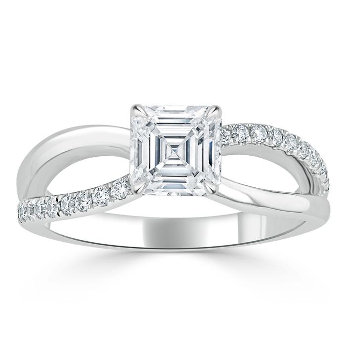 0.75 CT Asscher Cut Solitaire Split Shank Style Moissanite Engagement Ring