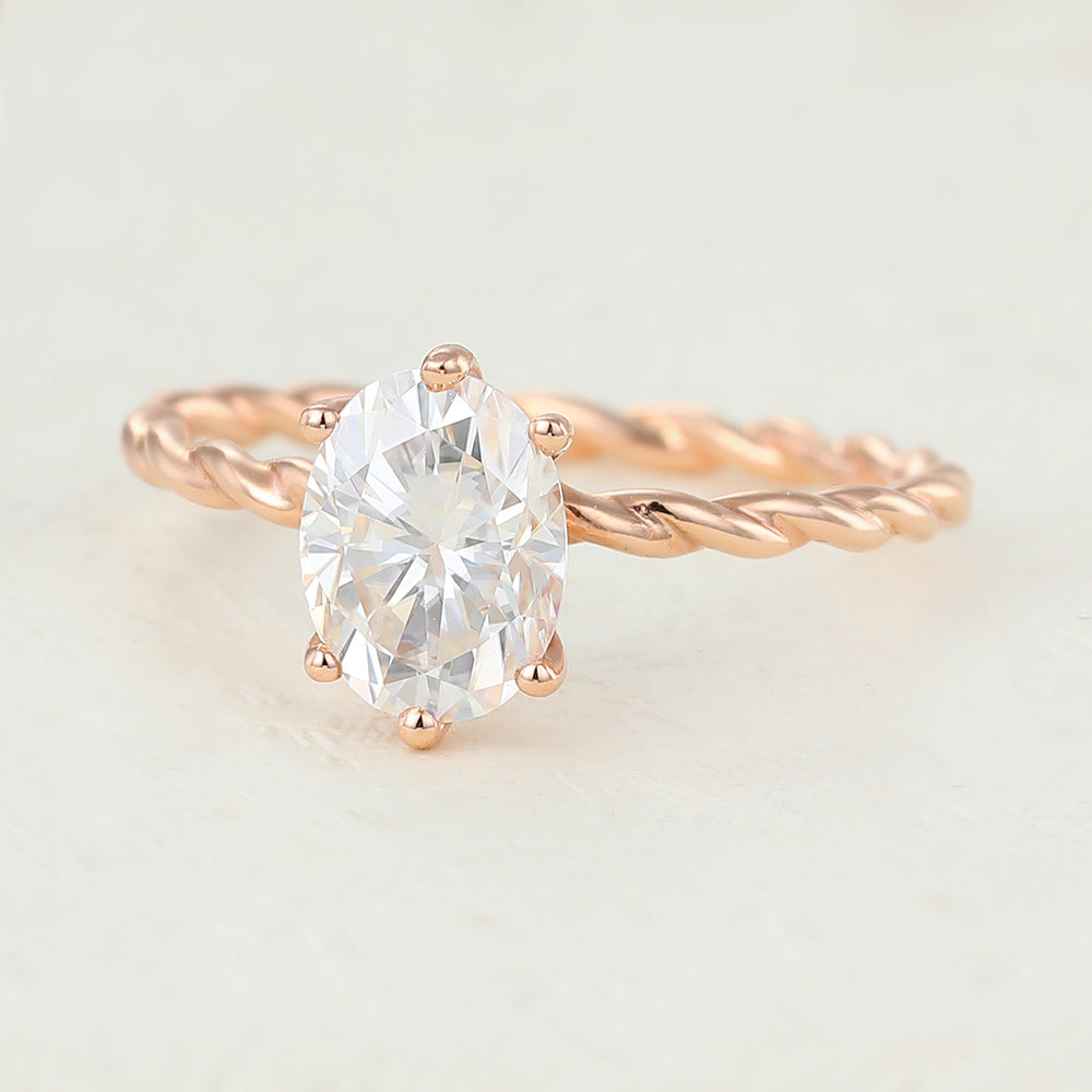 1.33 CT Oval Solitaire Twisted Shank Lab-Grown Diamond Engagement Ring