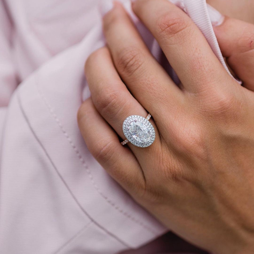 3.85 CT Oval Double Halo & Pave Lab Grown Diamond Engagement Ring