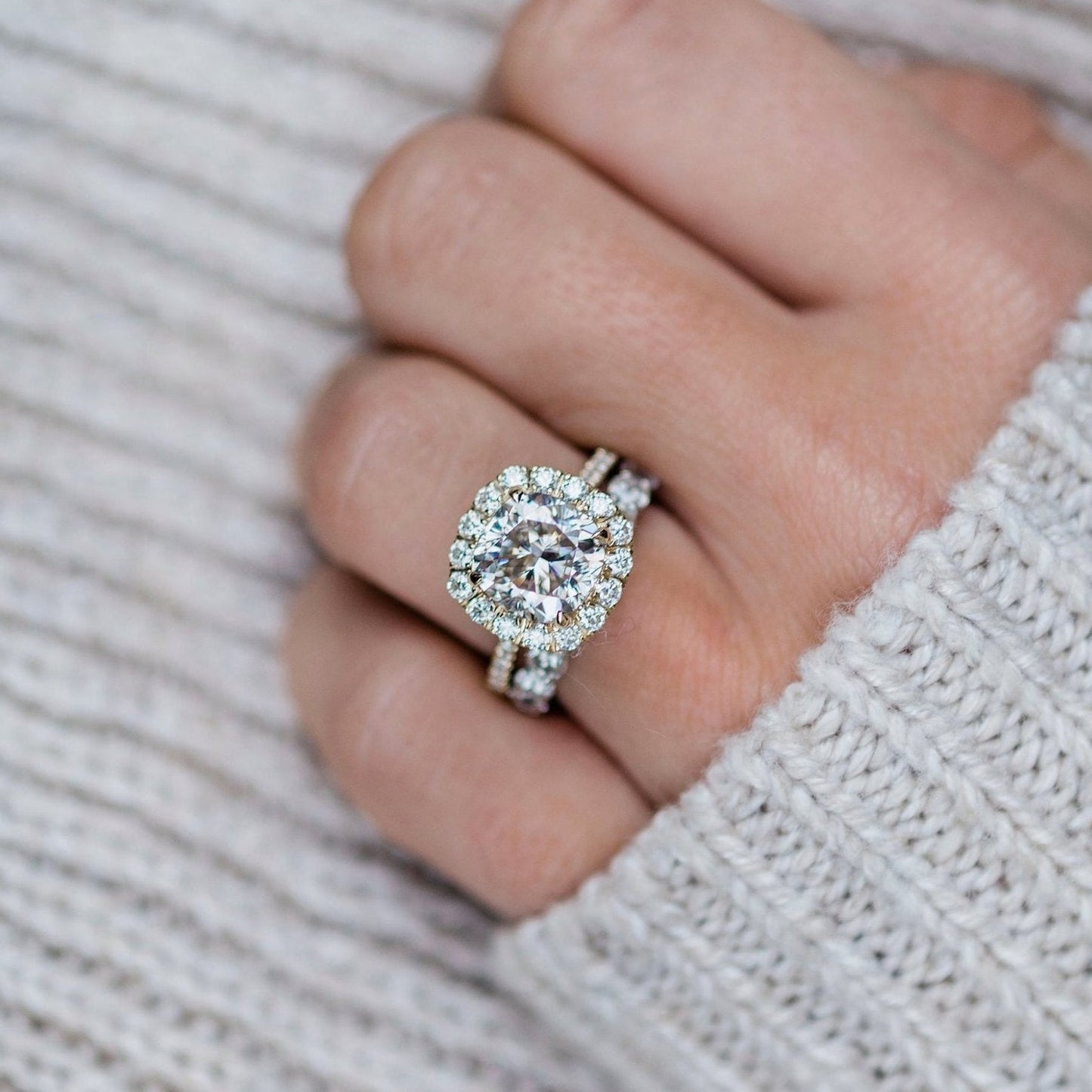 4 CT Cushion Halo & Pave Lab Grown Diamond Engagement Ring