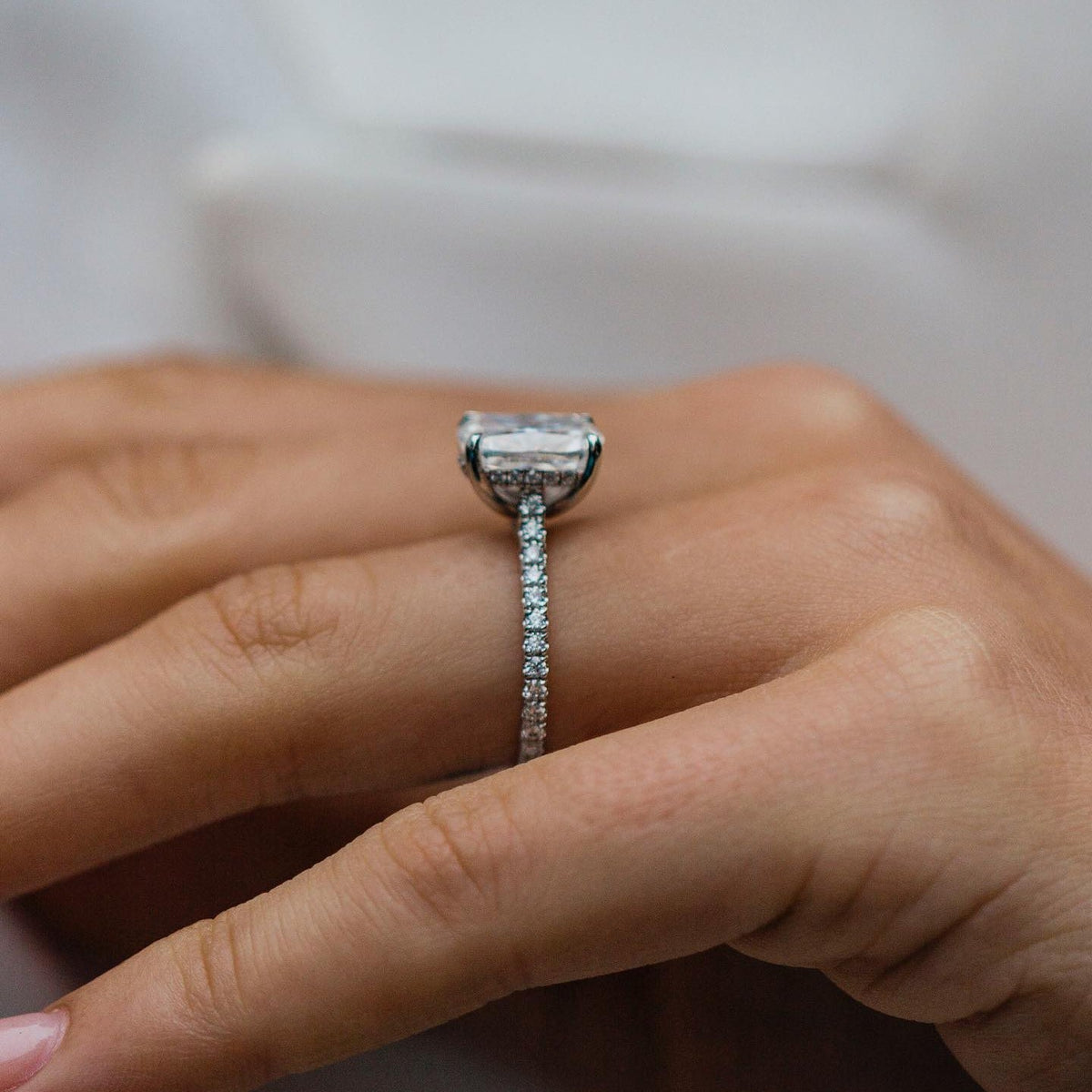 3.2 CT Cushion Pave Lab Grown Diamond Engagement Ring