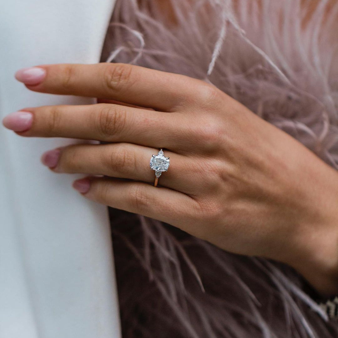 2.2 CT Cushion Three Stone Lab Grown Diamond Engagement Ring