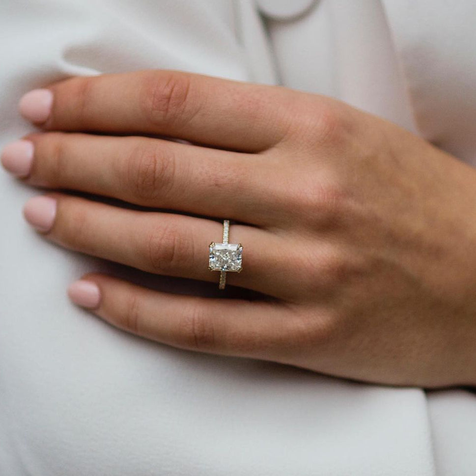 2.4 CT Radiant Pave Lab Grown Diamond Engagement Ring