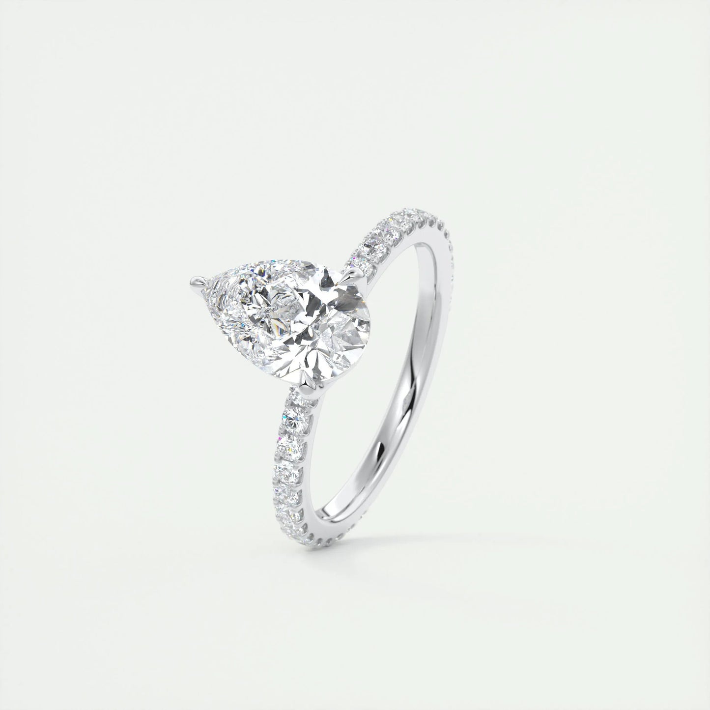 1.93 CT Pear Solitaire Pave Moissanite Engagement Ring
