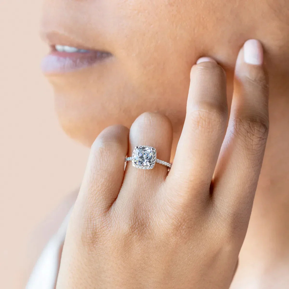 2.15 CT Cushion Cut Halo Moissanite Engagement Ring