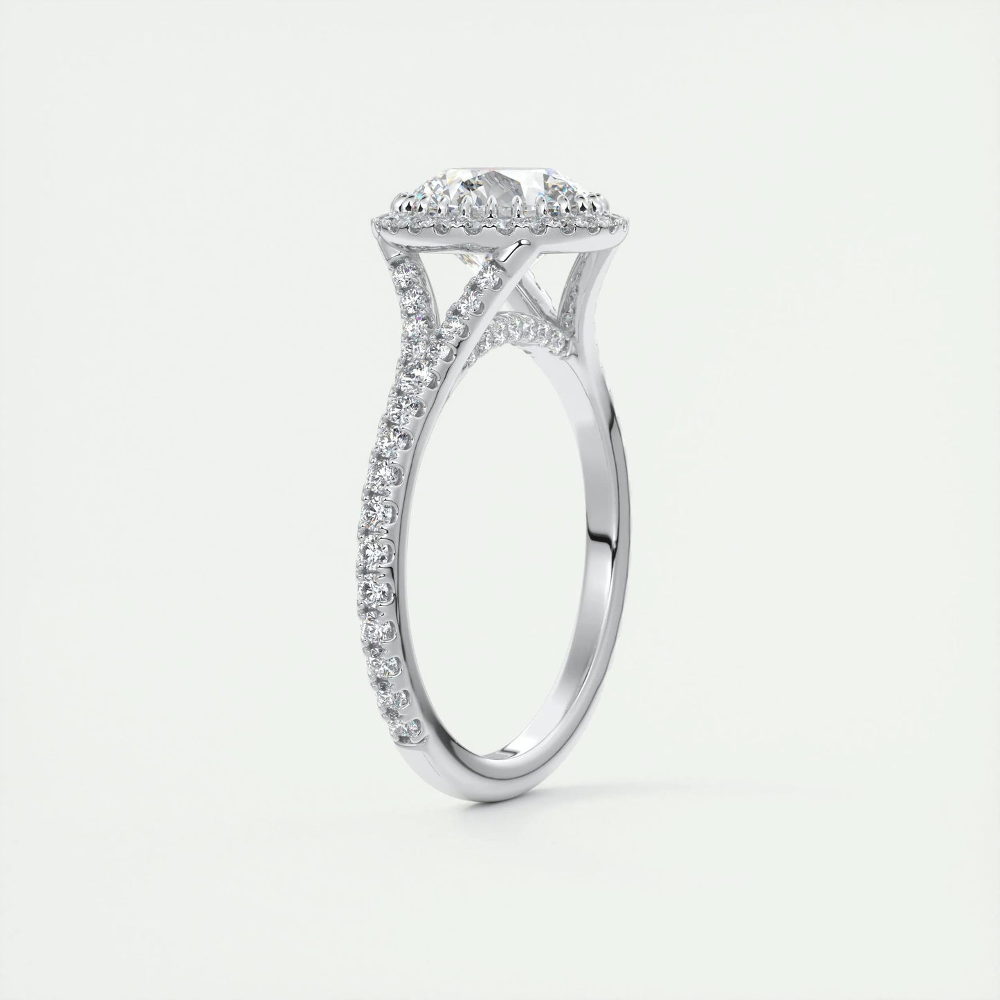 2.0 CT Round Halo Split Shank Moissanite Engagement Ring