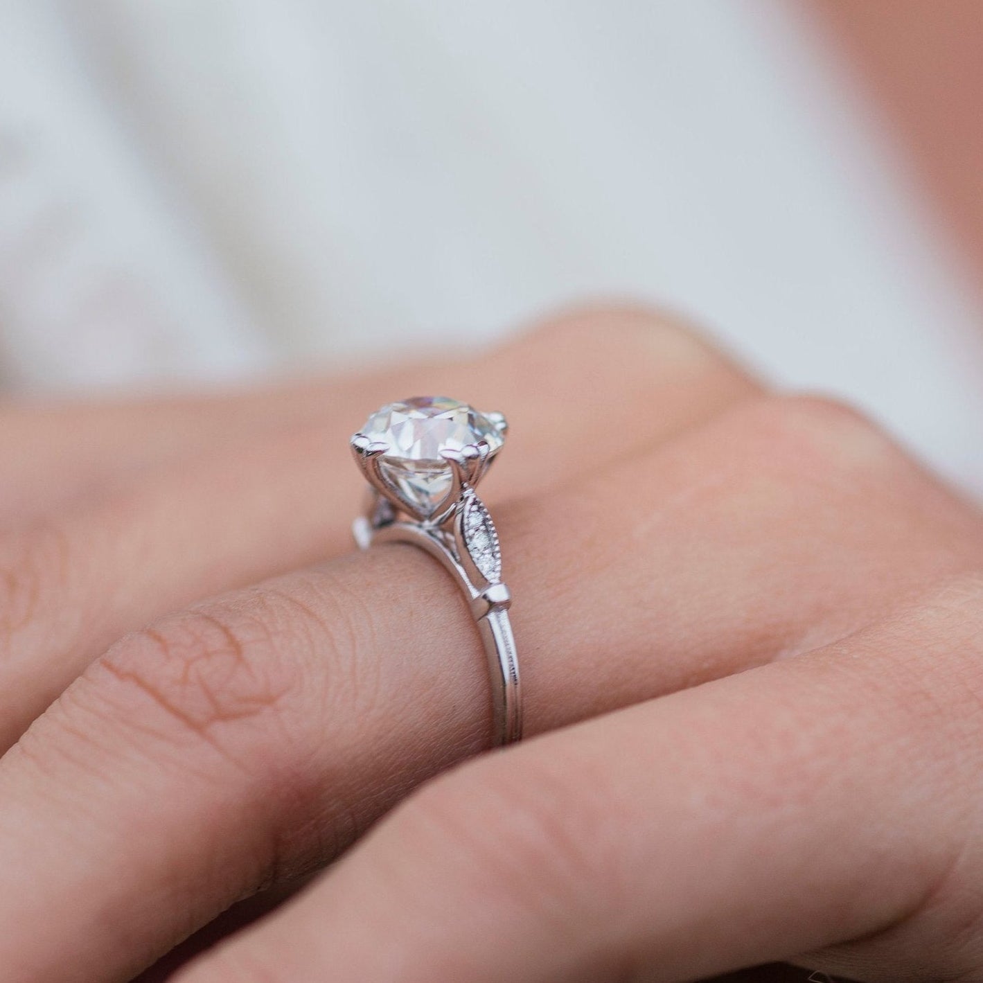 2.5 CT Round Vintage Pave Lab Grown Diamond Engagement Ring