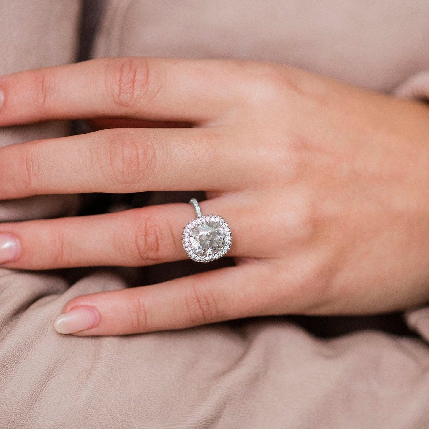 3.6 CT Cushion Halo & Pave Lab Grown Diamond Engagement Ring