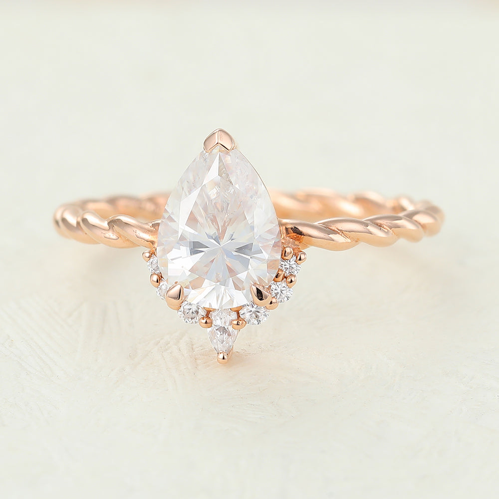 0.9 CT Pear Cluster & Twisted Shank Lab-Grown Diamond Engagement Ring