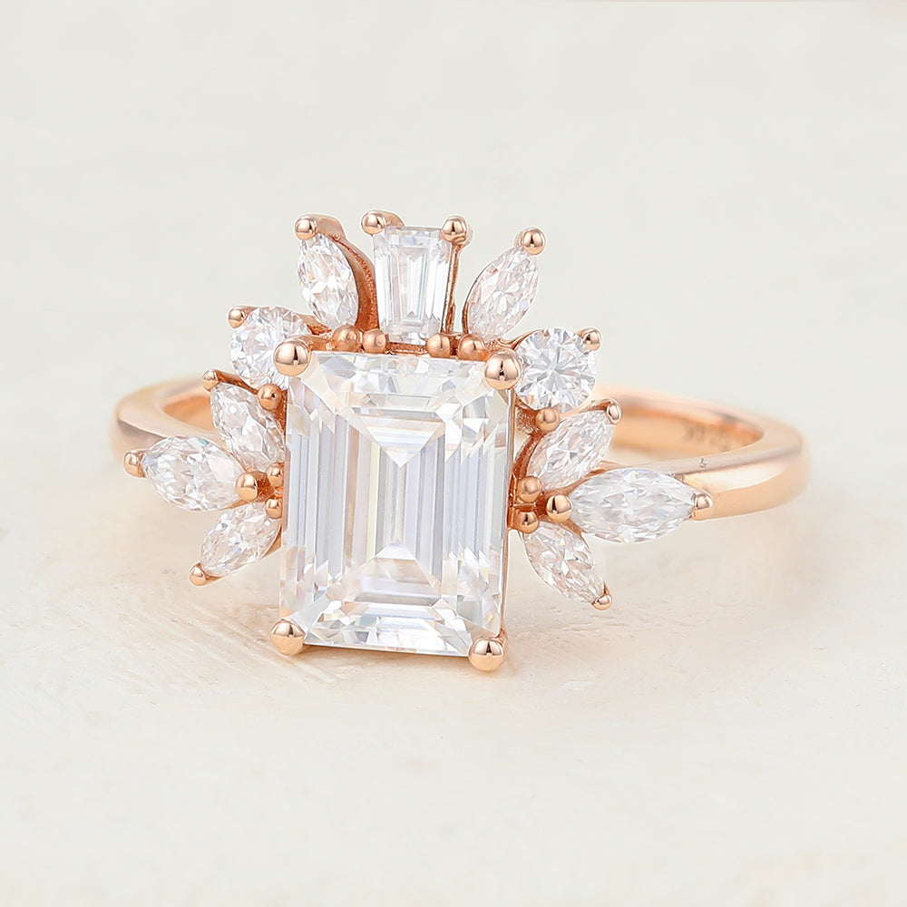 1.6 CT Emerald Cluster Lab-Grown Diamond Engagement Ring
