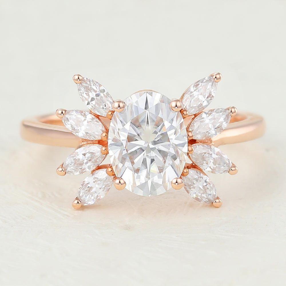 1.33 CT Oval Cluster Lab-Grown Diamond Engagement Ring
