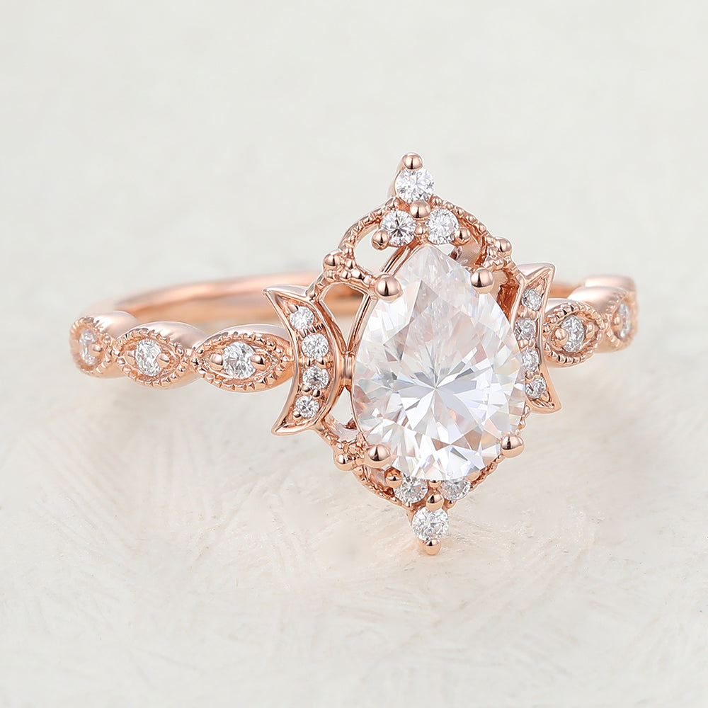0.9 CT Pear Vintage Cluster & Pave Lab-Grown Diamond Engagement Ring