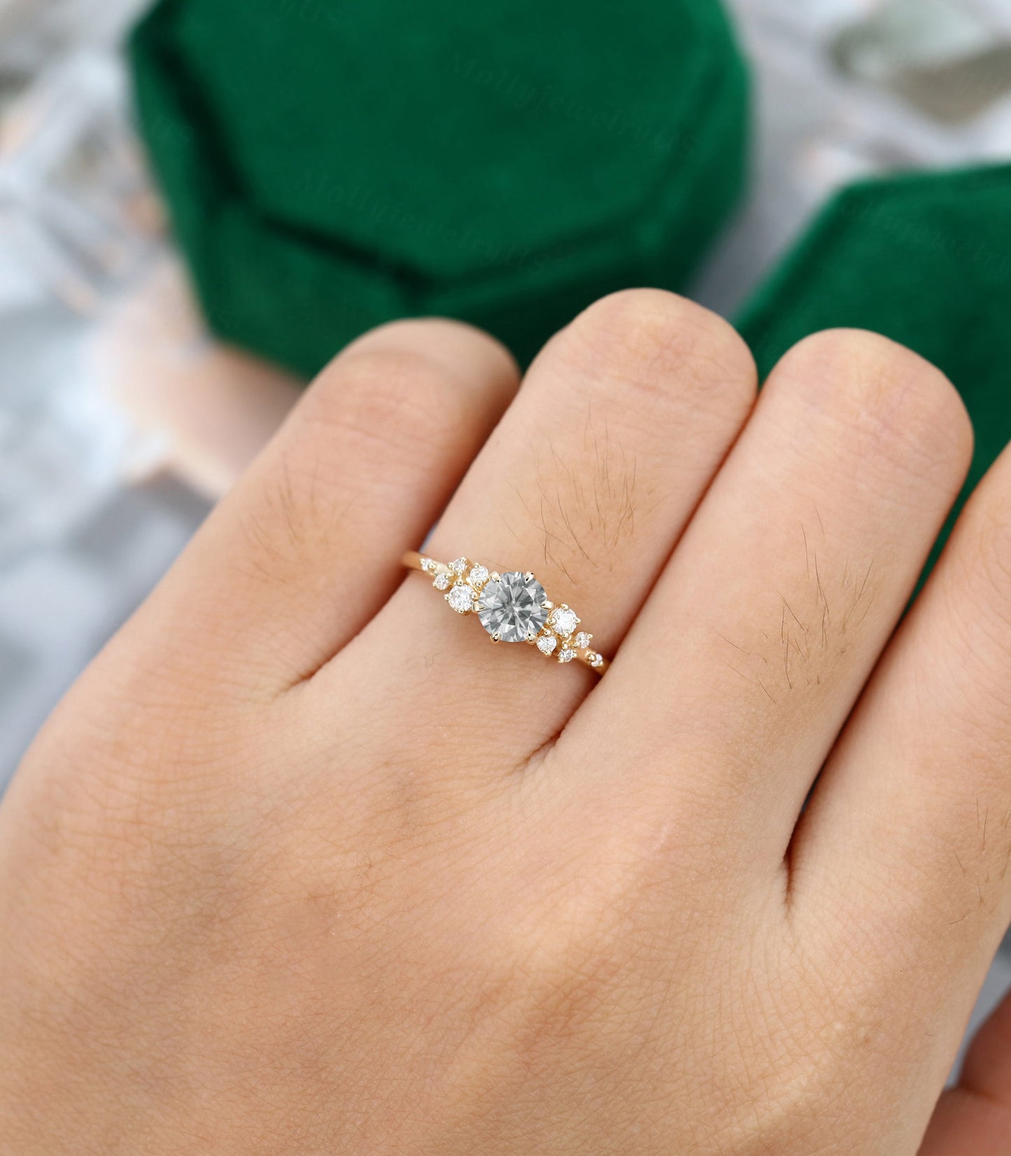 0.45 CT Round Shaped Moissanite Cluster Engagement Ring