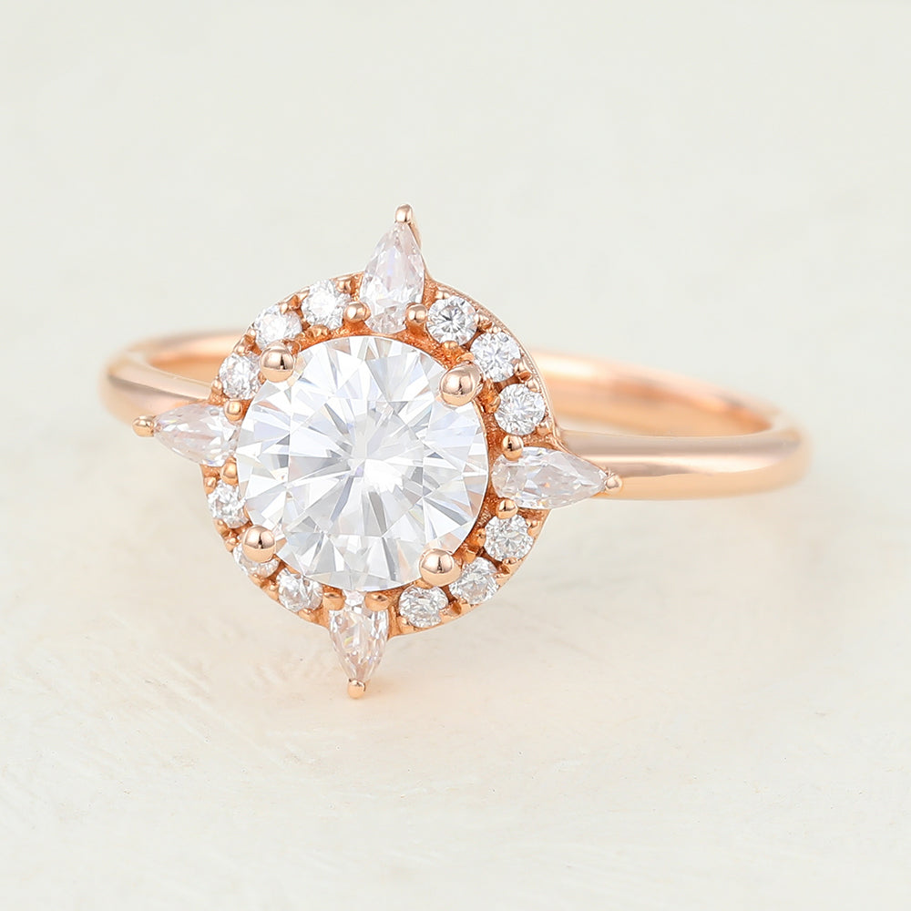 0.88 CT Round Cluster Lab-Grown Diamond Engagement Ring