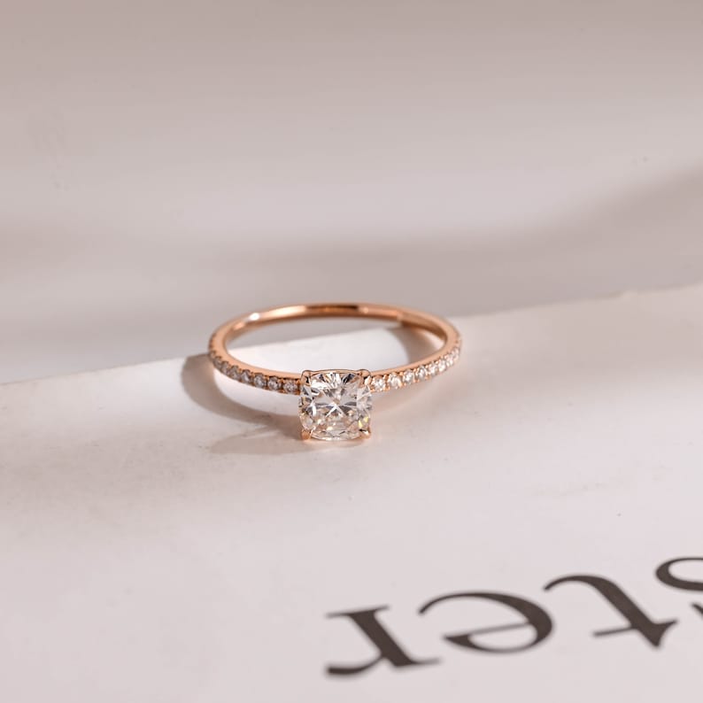 Stunning 1.0 - 2.0 CT Cushion Moissanite Engagement Ring With Pave Design 1