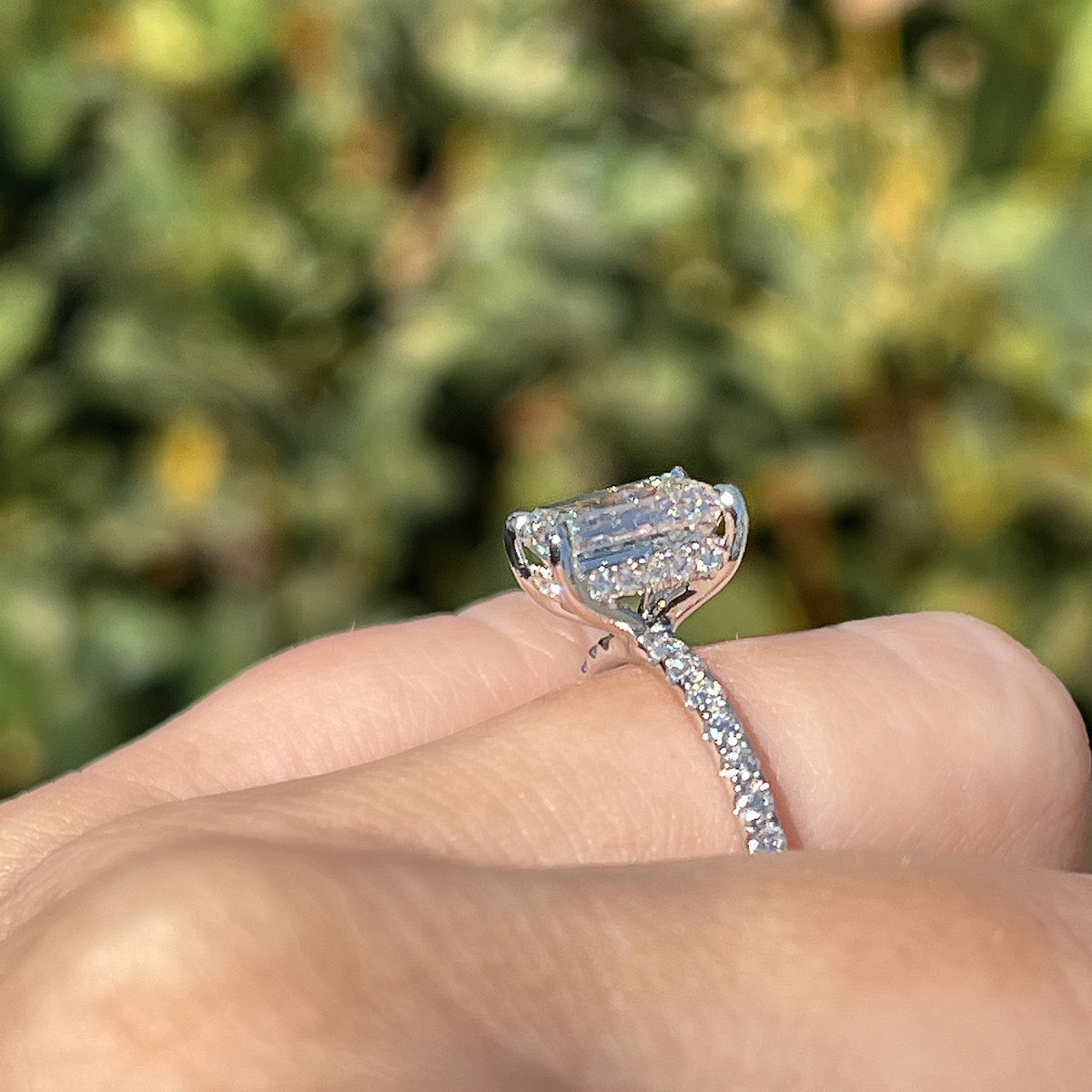 2.0 CT Emerald Pave Moissanite Engagement Ring