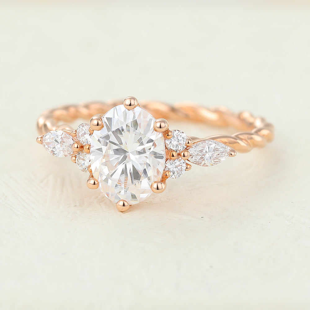 1.33 CT Oval Cluster Twisted Shank Lab-Grown Diamond Engagement Ring