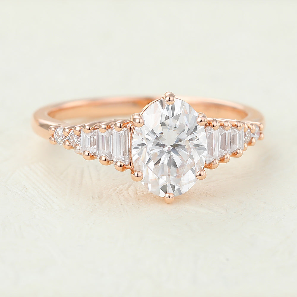 1.33 CT Oval Pave Moissanite Engagement Ring