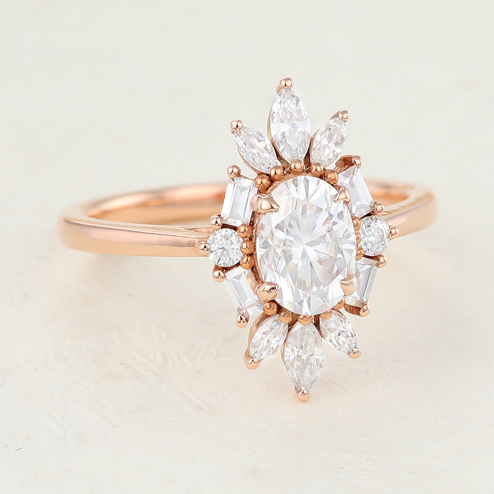0.84 CT Oval Cluster Lab-Grown Diamond Engagement Ring