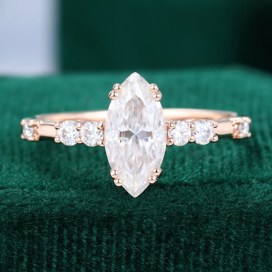 0.90 CT Marquise Shaped Moissanite Pave Setting Engagement Ring